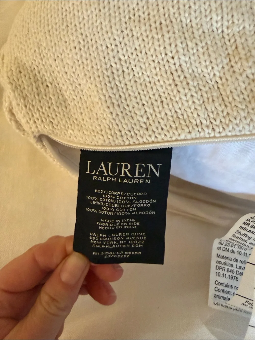 Ralph Lauren Lara crest knit pillows Ivory and stripe edge raffia pillow bundle